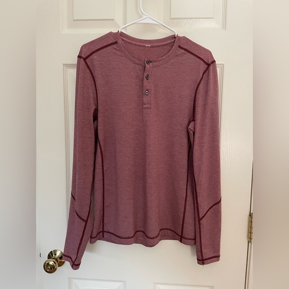 Lululemon Mens T.H.E. Henley Long Sleeve Shirt Heathered Rosewood Small - Picture 2 of 5
